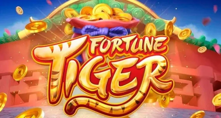 Bet Fortune Tiger: logo dourado do jogo com saco e moedas de ouro sobre um templo vermelho