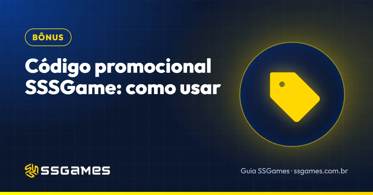 código promocional sssgame: capa do guia do SSGames com uma etiqueta de desconto, sobre como usar o código