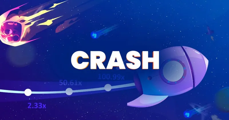 Arte do jogo Crash com foguete no espaço e multiplicadores 2.33x, 50.61x e 100.99x na trajetória