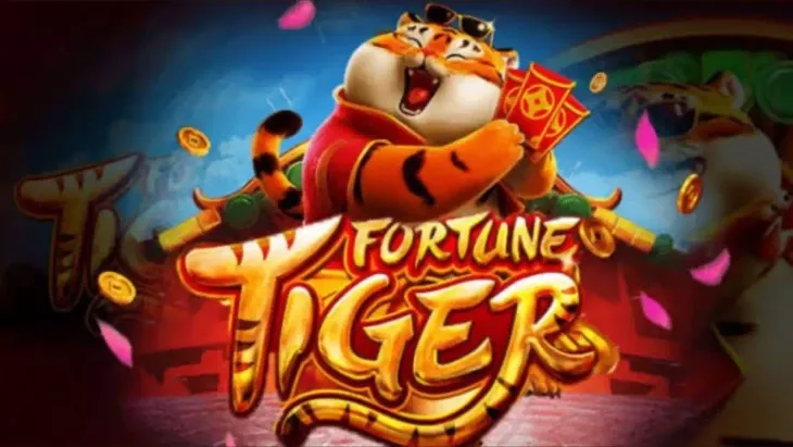 Logo do jogo com o tigre segurando envelopes vermelhos, capa sobre os melhores horários para jogar Fortune Tiger