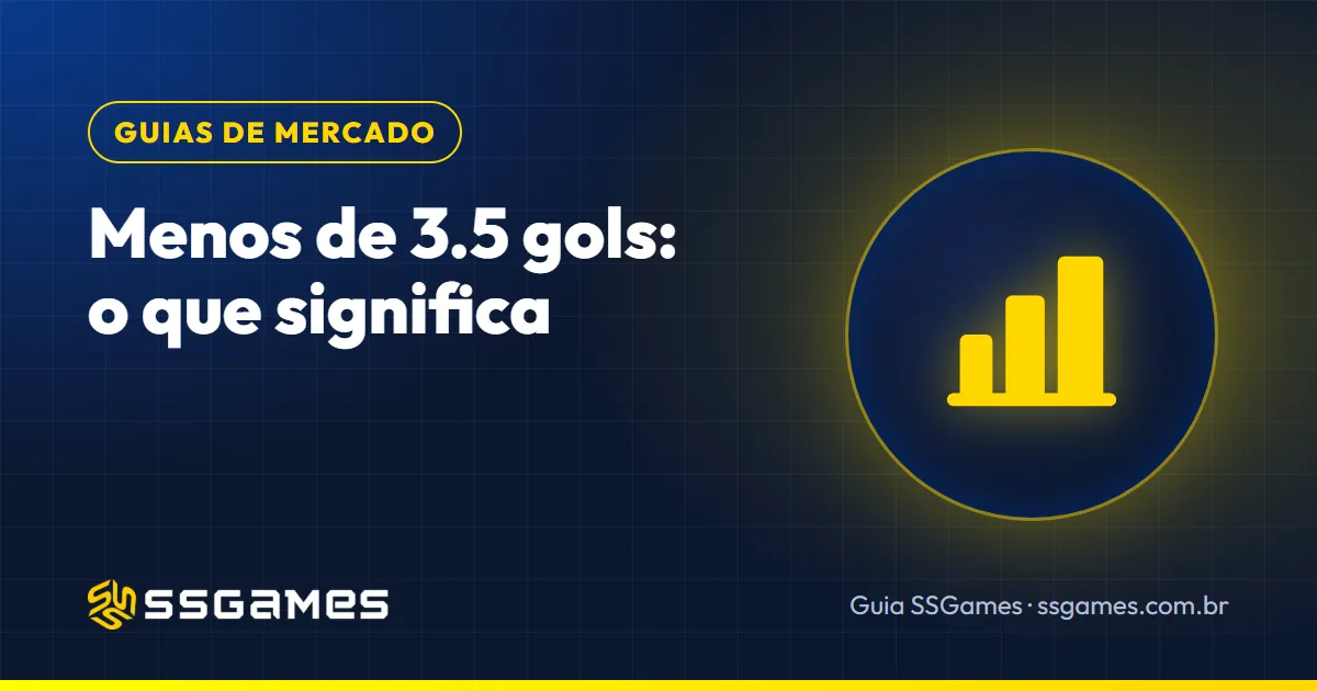 menos de 3.5 gols: capa do guia do SSGames com um gráfico de barras, sobre o mercado de total de gols