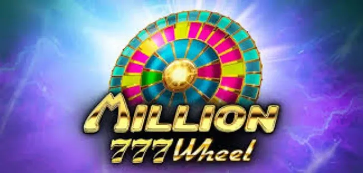 Roda da fortuna colorida acima do logo dourado Million 777 Wheel, jogo apresentado no guia Million777