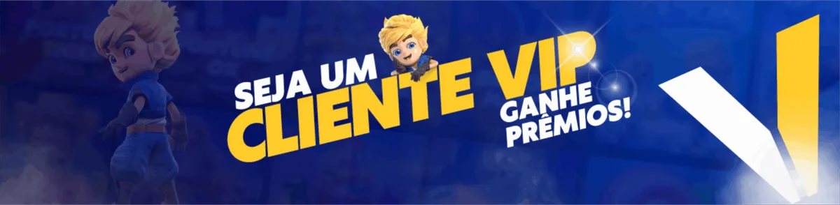 SSSGame bônus VIP: seja um cliente VIP e ganhe prêmios, com personagem loiro de jogo sobre fundo azul