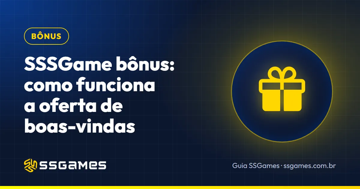 sssgame bônus: capa do guia do SSGames com uma caixa de presente, sobre o bônus de boas-vindas