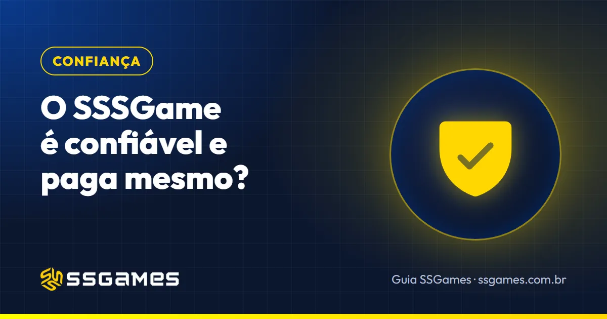 sssgame é confiável: capa do guia do SSGames com um escudo de verificação, sobre licença, saques e reputação