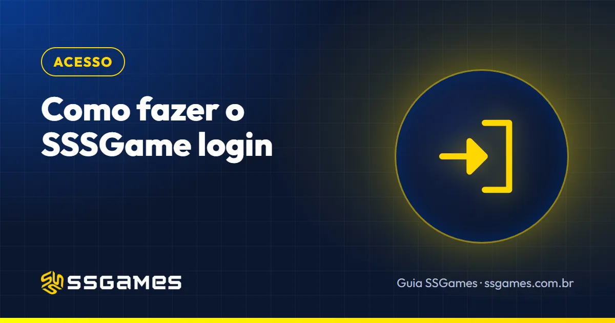 sssgame login: capa do guia do SSGames com uma seta de entrada, sobre como entrar na conta