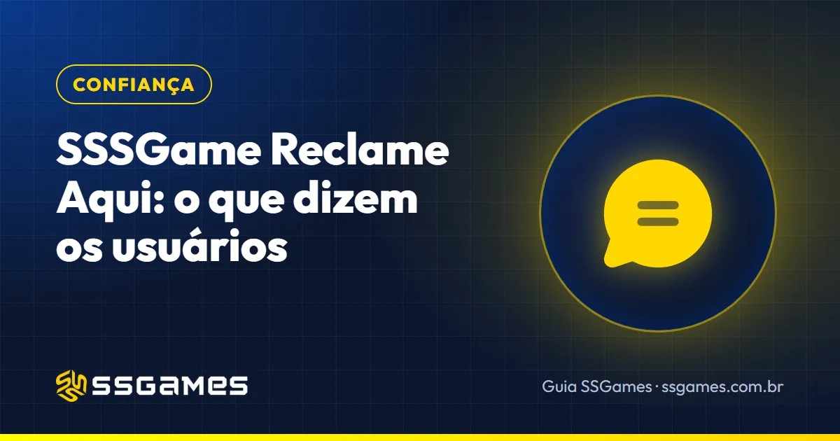 sssgame reclame aqui: capa do guia do SSGames com um balão de conversa, sobre a reputação e as reclamações dos usuários