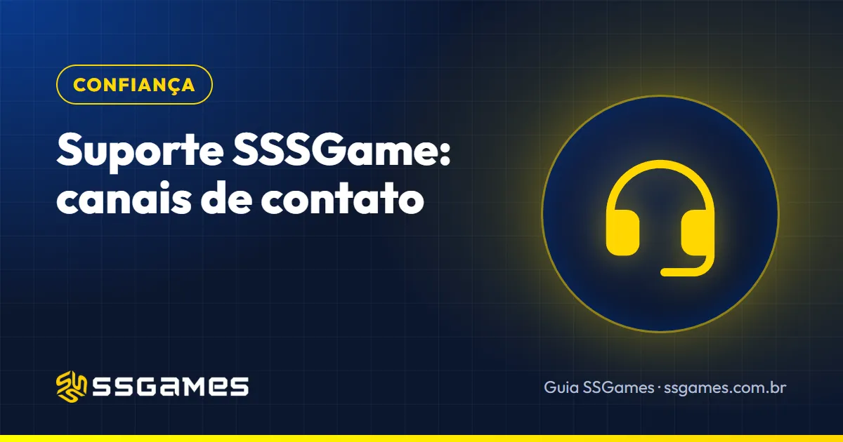 suporte sssgame: capa do guia do SSGames com um headset, sobre os canais de atendimento