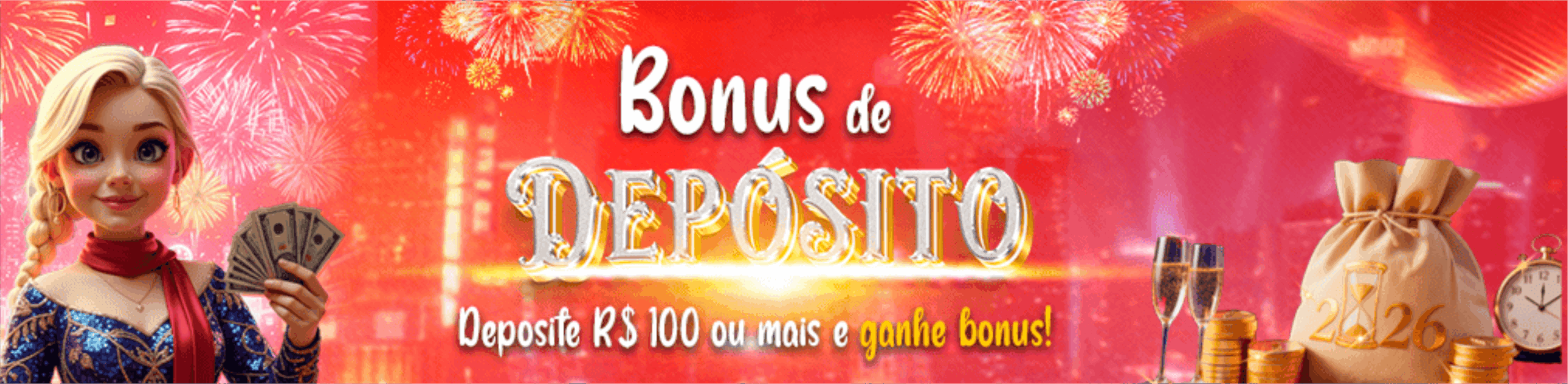 Jogador recebendo bônus ao depositar R$100 ou mais na plataforma SSSGame